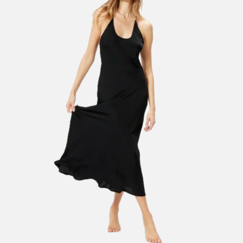 Women’s Black Midi Halter Dress